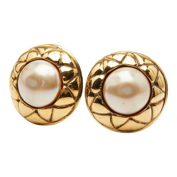 Chanel Matelasse Pearl Clip-On Earrings #222141C43B